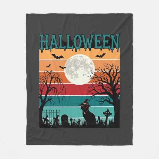 Halloween Heks Kat Spinnenweb Maan Kerkhof_1_1 Fleece Deken (Voorkant)