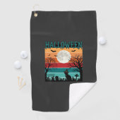 Halloween Heks Kat Spinnenweb Maan Kerkhof_1_1 Golfhanddoek (Insitu)