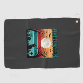 Halloween Heks Kat Spinnenweb Maan Kerkhof_1_1 Golfhanddoek (Horizontaal)