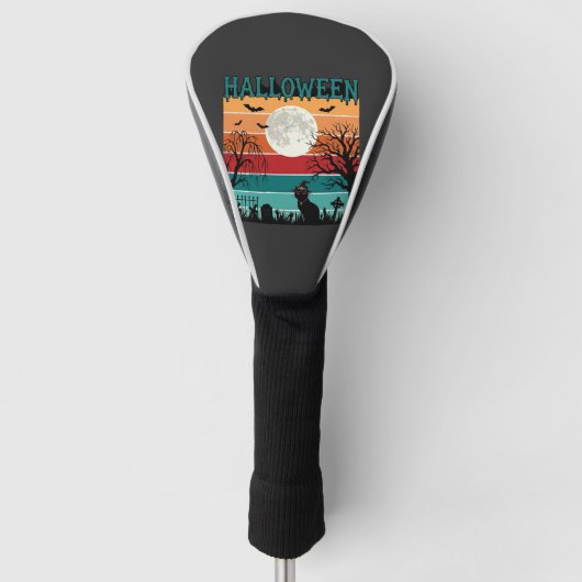 Halloween Heks Kat Spinnenweb Maan Kerkhof_1_1 Golfheadcover (Voorkant)