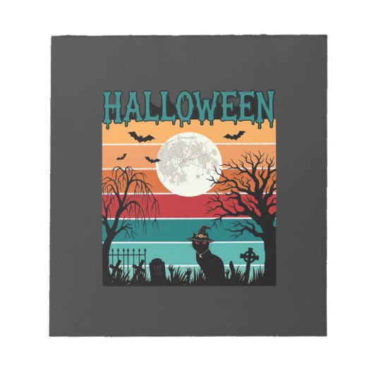 Halloween Heks Kat Spinnenweb Maan Kerkhof_1_1 Notitieblok (Voorkant)