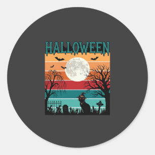 Halloween Heks Kat Spinnenweb Maan Kerkhof_1_1 Ronde Sticker