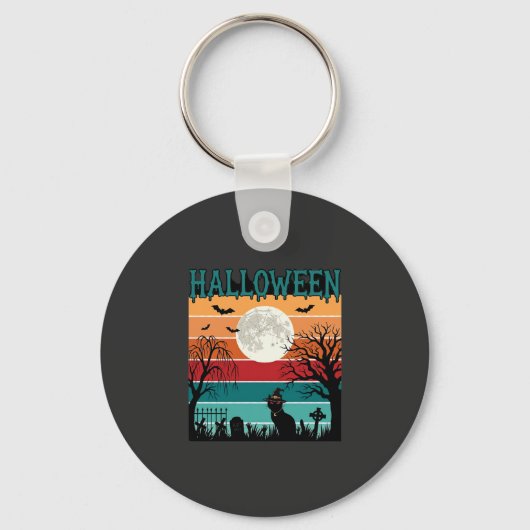 Halloween Heks Kat Spinnenweb Maan Kerkhof_1_1 Sleutelhanger (Voorkant)