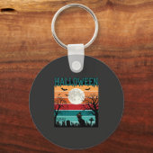 Halloween Heks Kat Spinnenweb Maan Kerkhof_1_1 Sleutelhanger (Voorkant)