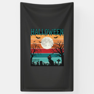 Halloween Heks Kat Spinnenweb Maan Kerkhof_1_1 Spandoek