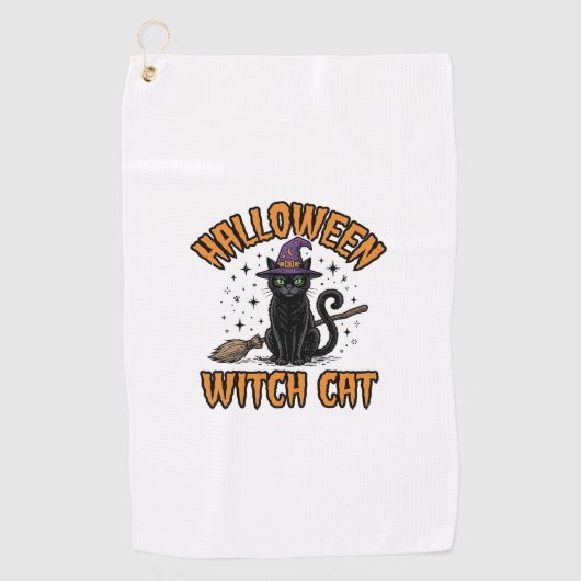 Halloween Heks Kat Vintage Gravure Design_1 Golfhanddoek (Voorkant)