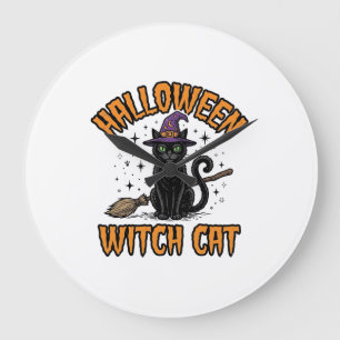 Halloween Heks Kat Vintage Gravure Design_1 Grote Klok