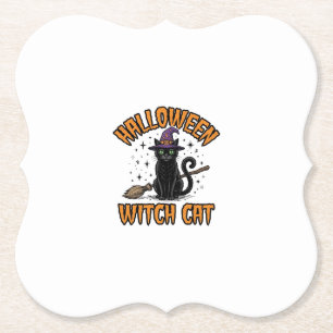 Halloween Heks Kat Vintage Gravure Design_1 Kartonnen Onderzetters