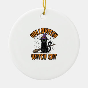 Halloween Heks Kat Vintage Gravure Design_1 Keramisch Ornament