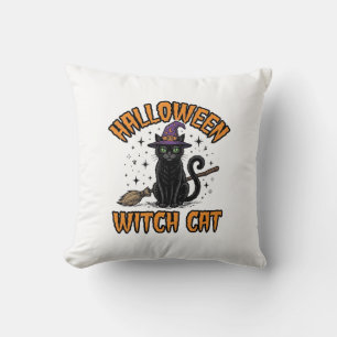 Halloween Heks Kat Vintage Gravure Design_1 Kussen
