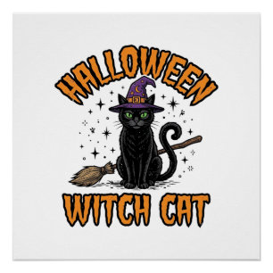 Halloween Heks Kat Vintage Gravure Design_1 Perfect Poster