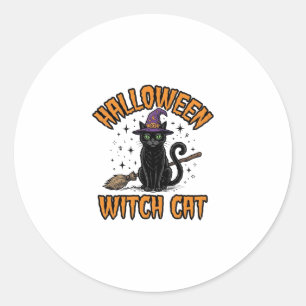 Halloween Heks Kat Vintage Gravure Design_1 Ronde Sticker