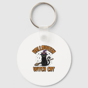 Halloween Heks Kat Vintage Gravure Design_1 Sleutelhanger