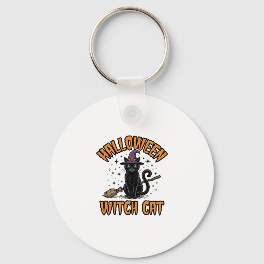 Halloween Heks Kat Vintage Gravure Design_1 Sleutelhanger (Voorkant)