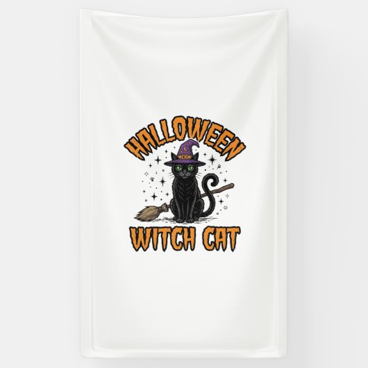 Halloween Heks Kat Vintage Gravure Design_1 Spandoek (Verticaal)