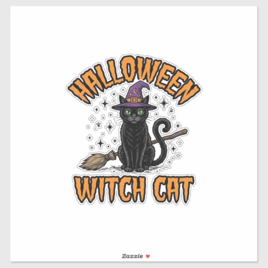 Halloween Heks Kat Vintage Gravure Design_1 Sticker (Vel)