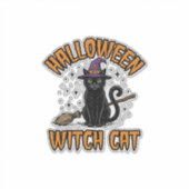 Halloween Heks Kat Vintage Gravure Design_1 Sticker (Voorkant)
