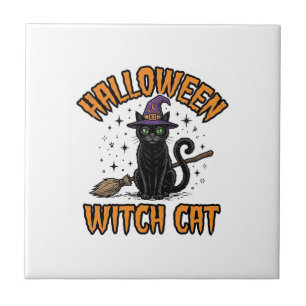 Halloween Heks Kat Vintage Gravure Design_1 Tegeltje