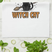 Halloween Heks Kat Vintage Gravure Design_1 Theedoek (Gevouwen)