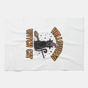 Halloween Heks Kat Vintage Gravure Design_1 Theedoek
