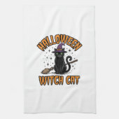 Halloween Heks Kat Vintage Gravure Design_1 Theedoek (Verticaal)