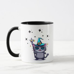 Halloween Heks Katten Holding Magic Wand Sterren C Mok