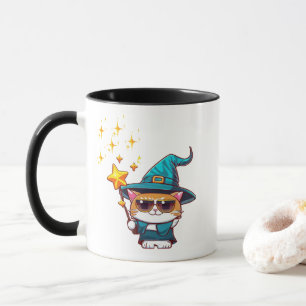 Halloween Heks Katten Holding Magic Wand Sterren Mok