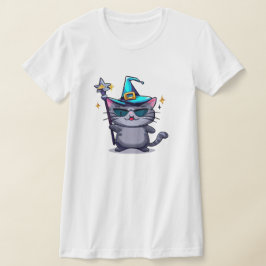 Halloween Heks Katten Holding Magic Wand Sterren T-shirt