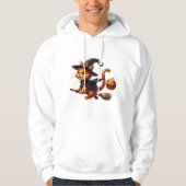 Halloween Heks Katten Riding Broomstick Pompoen Hoodie (Voorkant)
