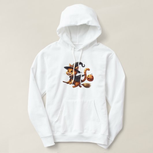Halloween Heks Katten Riding Broomstick Pompoen Hoodie (Design voorkant)