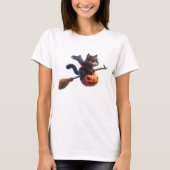 Halloween Heks Katten Riding Broomstick Pompoen T-shirt (Voorkant)