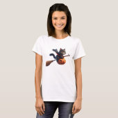 Halloween Heks Katten Riding Broomstick Pompoen T-shirt (Voorkant volledig)