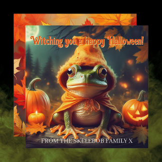 Halloween Heks Kikker | Vierkant Whimsical Kaart