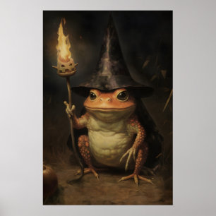 Halloween Heks Kikker Vintage Schilderij, Hallowee Poster