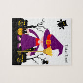 Halloween heks kind is een truc of een behandeling legpuzzel (Horizontaal)