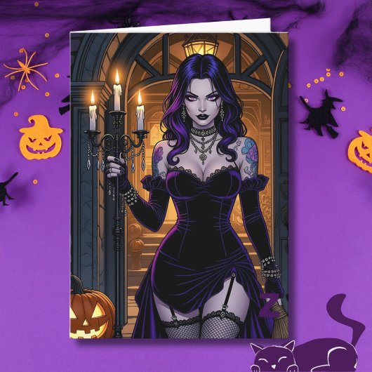 Halloween heks kleurplaat binnen kaart