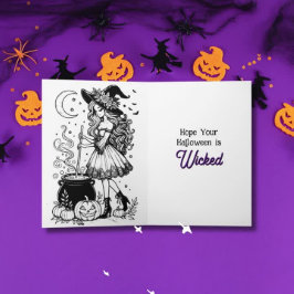 Halloween heks kleurplaat binnen kaart