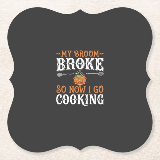 Halloween Heks Kookbezem Gebroken Ontwerp_1 Kartonnen Onderzetters (Voorkant)