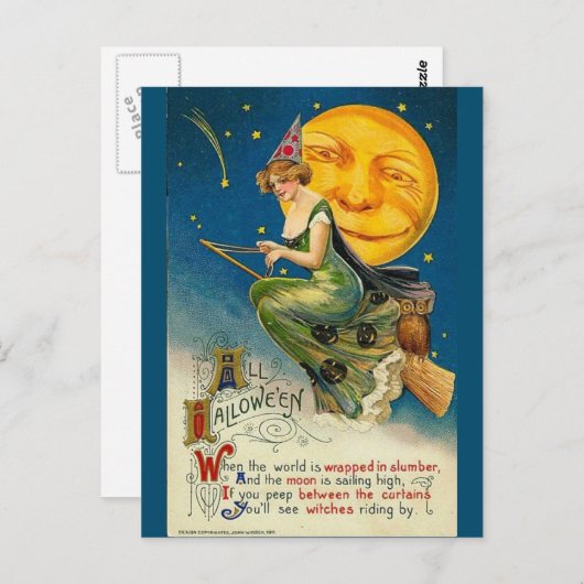 Halloween heks  kunst briefkaart (Voorkant / Achterkant)