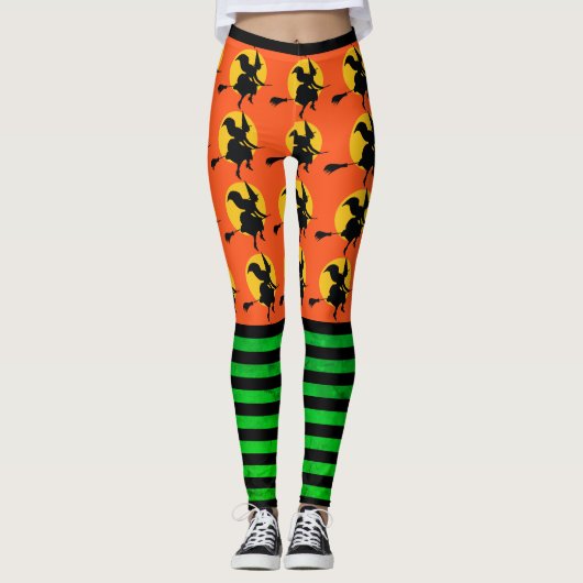 Halloween Heks Leggings Vrouwen Sinaasappel Yogabr (Voorkant)