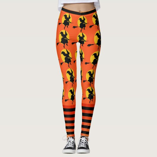 Halloween Heks Leggings Vrouwen Sinaasappel Yogabr (Voorkant)