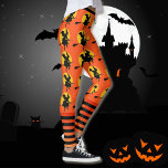 Halloween Heks Leggings Vrouwen Sinaasappel Yogabr<br><div class="desc">Overal Halloween heksen op oranje achtergrond & zwarte & oranje streep.</div>