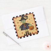 Halloween Heks Leuke Inspirivity Leuk Kinder Vierkante Sticker (Envelop)