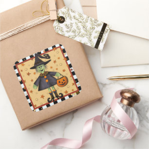Halloween Heks Leuke Inspirivity Leuk Kinder Vierkante Sticker