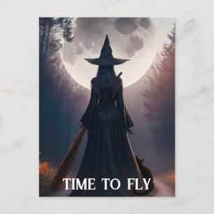 Halloween Heks Maan Zwart Kat Whimsigoth Custom Briefkaart