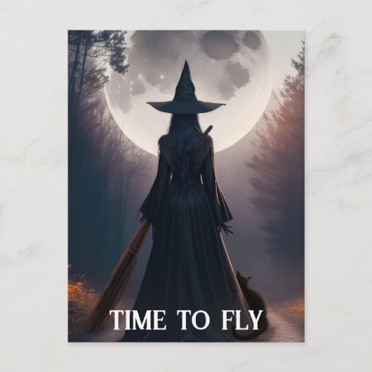 Halloween Heks Maan Zwart Kat Whimsigoth Custom Briefkaart (Voorkant)