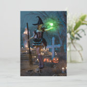 Halloween Heks Meisje In Het Bos Kaart (Staand voorkant)