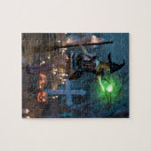 Halloween heks meisje in het bos legpuzzel (Horizontaal)