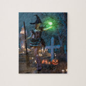 Halloween heks meisje in het bos legpuzzel (Verticaal)