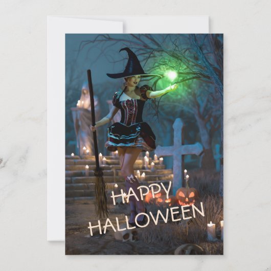 Halloween Heks Meisje In Het Bos Uitnodiging (Achterkant)